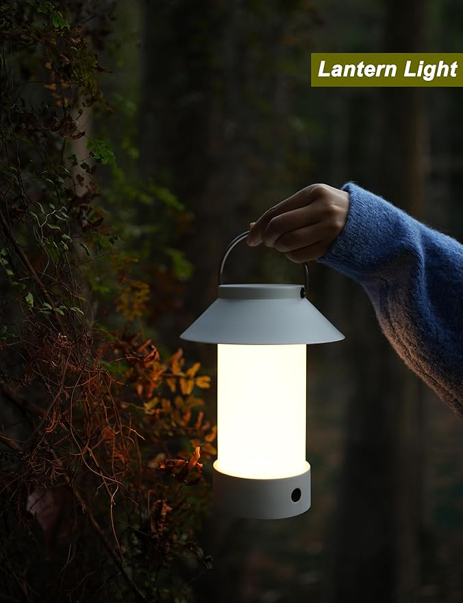 Rechargeable Outdoor Lantern Waterproof, Dimmable Warm White & Flickering Flame Mood Light, Portable Cordless Table Lamp for Patio/Camping/Shower/Emergency Power Outage (Khaki)