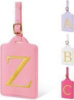 Personalized Initial Luggage Tags for Suitcase, Pink Leather Cute Luggage Tags with Privacy Cover Name Card, Embroidered Custom Monogrammed Luggage Tag Travel Bag Baggage Tags Gifts for Women Kids(Z)