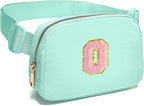 Gitus Belt Bag Fanny Pack Crossbody Bags with Initial Letter Patch Cute Stuff Birthday Gifts for Teenager Girls Trendy Preppy Stuff for Teen Girls Cool Stuff for Teens (Mint Green-O)
