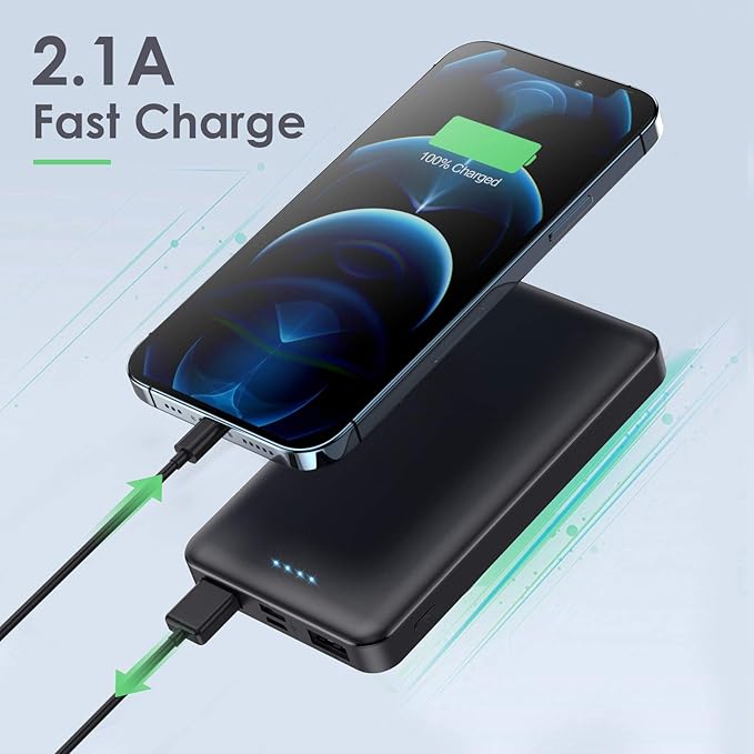 [2 Pack]Portable Charger Power Bank 10000mAh,Ultra Slim Portable Phone Charger with USB C Input & 2 Output Backup Charging External Battery Pack Compatible with iPhone 16/15/14/13/12,Android Phone etc