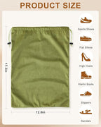 FantasyLife Shoe Bags for Travel, Washable Dust Bags for Storage & Packing, Flannel Shoe Pouch with Drawstring Closure for Purses, Handbags, Shoes & Toys (2, Sage Green, 17.3"x12.6")
