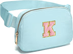 Gitus Gifts for 7 8 9 10 11 Year Old Girls Belt Bag Fanny Pack Crossbody Bags with Initial Letter Patch Birthday Gifts for Daughter Sister Friends Teen girls (Icing Blue-K)
