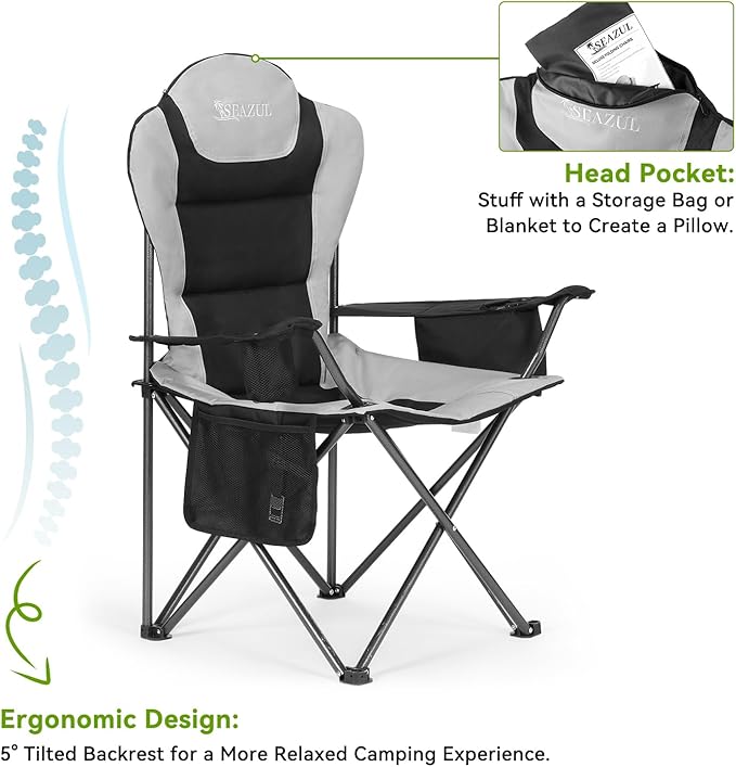 Camping Chairs for Adults, Camp Chair, Folding Chairs for Outside, Support 380 LBS, Portable Travel Lawn Outdoor Camping Chairs with Cup Holder & Cooler Bag, Sports Chairs for Baseball, Soccer