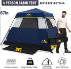 3/4 Person/6 Person Camping Tent Fast Cabin Tent with Instant Setup Tent, Weatherproof Tent Easy Quick Set Up & Pop Up in 60 Seconds with Rainfly Backpack for Family Camping,Upgraded Ventilation