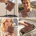 Passport Holder Wallet Cover Personalized Letter A-Z Travel Wallet RFID Blocking Passport Cover Wallet Case for Travel Passport Book Holders for Women and Men, Brown-W