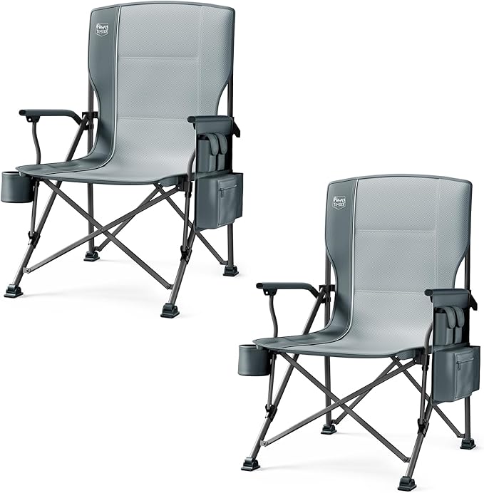 TIMBER RIDGE Oversized Folding Camping Chair High Back Heavy Duty for Adults Support up to 500lbs with Cup Holder, Side Pocket Cooler Bag 2 Pack