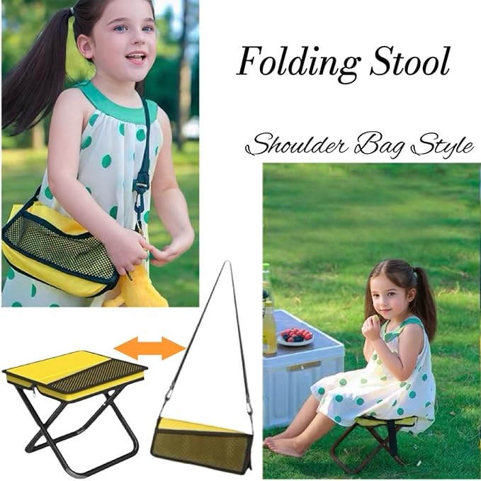 Portable Ultralight Foldable Stool, Camping Chair Fishing Stool, Handbag Style Pocket Foldable, Supports 330lbs for Camping, Hiking, Backpacking, Picnic, Outdoor & Travel (Yellow, Large)