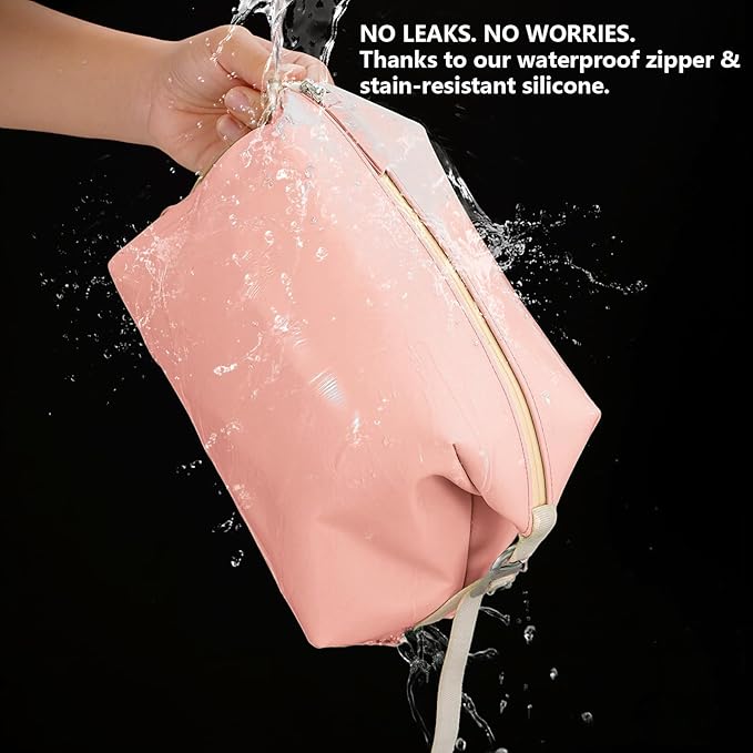 Vomgomfom 3L 6.5 Inch Silicone Toiletry Bag, Waterproof Leakproof Travel Cosmetic Organizer, Adjustable G-Buckle Compression Dopp Kit, Foldable Makeup Bag for Women & Men, Pink