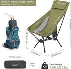 G4Free Folding Lightweight Camp Chair High Back Camping Chair Backpacking Chair Heavy Duty 330lbs with Headrest Pocket Green