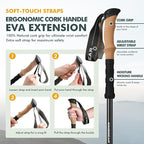 KINGGEAR TPC-3K 100% Carbon Fiber Trekking Poles for Hiking - Ultralight Collapsible Hiking Poles with Cork & EVA Foam Grips, Adjustable Metal Flip Locks, Tungsten Tips - Ideal Hiking