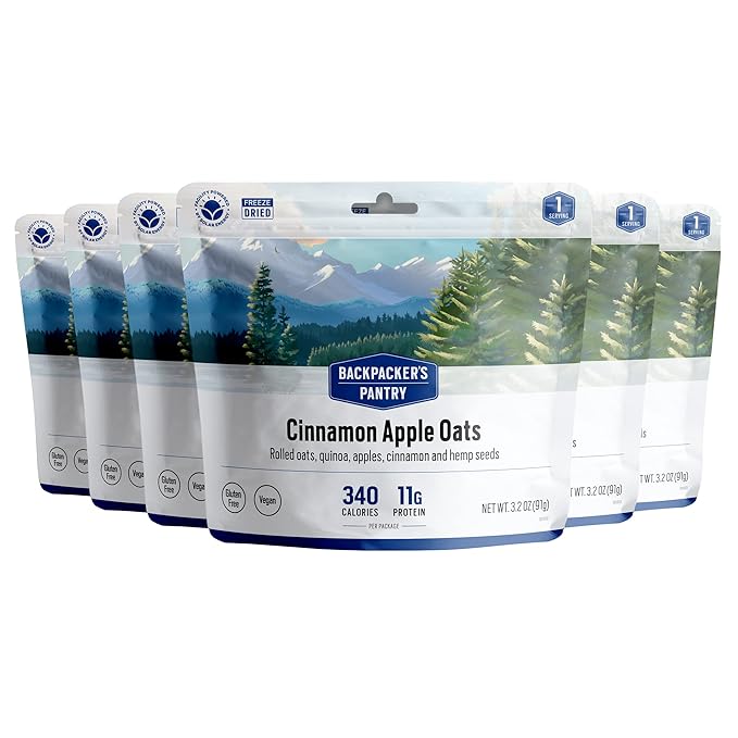 Backpacker's Pantry Organic Cinnamon Apple Oats & Quinoa, 1 Serving Per Pouch (6 Count), Freeze Dried Food, 16 Grams of Protein, Vegan, Vegetarian