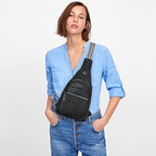 7L Sling Bag For Women Faux Leather Anti Theft Small Casual Daypack Backpack Fanny Pack Crossbody Chest Bags Purse Waterproof Black