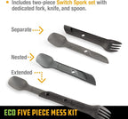 UCO Recycled ECO 5-Piece Camping Mess Kit with Bowl, Plate, Switch Spork Utensil Set