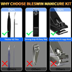 Manicure Set 16 In 1 Professional Stainless Steel Pedicure Kit Toenail Clippers Set Mens Grooming Kit Fingernail Kit for Women with Luxurious Travel Bag, Suitable for Home, Travel, and Salon (Black)