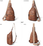 7L Sling Bag For Women Faux Leather Anti Theft Small Casual Daypack Backpack Fanny Pack Crossbody Chest Bags Purse Waterproof Brown