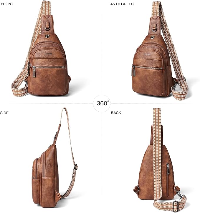 7L Sling Bag For Women Faux Leather Anti Theft Small Casual Daypack Backpack Fanny Pack Crossbody Chest Bags Purse Waterproof Brown