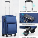 Hanke 3 Piece Luggage Sets Softside Expandable Carry On Luggage Set Travel Suitcase Sets with Spinner Wheels TSA Approved Luggage(Blue, 20in/24in/28in)