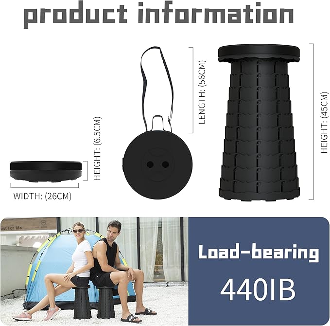 ALEVMOOM Upgraded Folding Stool with Cushion,Portable Collapsible Retractable Stool,Outdoor Chair,Yet More Sturdy Load Capacity 440lbs for Camping Garden Fishing Hiking BBQ with Carry Bag