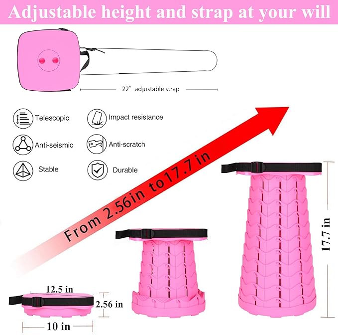 Fishboy Upgraded Square Collapsible Stool, 400lbs Max Weight, Lightweight But Sturdy, Portable Retractable Folding Telescoping Foldable Camping Stool for Adults Outdoor Fishing Hiking Travel BBQ