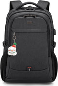 DUSLANG 17 Inch Laptop Backpack for Travel Water Resistant College Backpack for Men Women Laptop Bag with USB Charging Port Key Hanging Ornament Christmas Decorative,Black