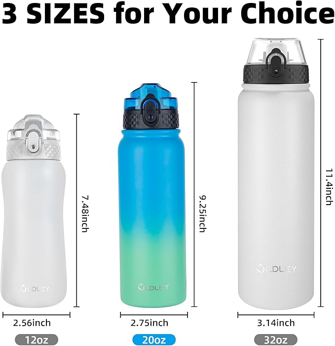 Oldley Insulated Water Bottle 20oz Water Bottles with Straw, Stainless Steel Water Bottle with 3 Lids, Double Wall Vacuum Bottles for Adult Kids, Sports Bottles for School Travel, Tropical Rainforest