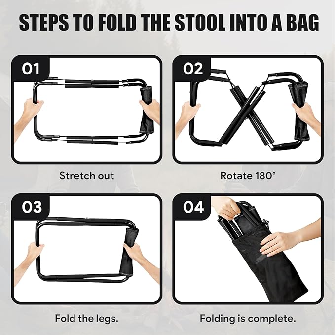 Camping Stool,2-Pack Portable Folding Stool with Carry Bag, 12in Portable Folding Chair Collapsible Camp Stool Outdoor Footstool for Travel Walking Hiking Fishing Picnic (Black(2-Pack))