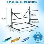 Kayak Storage Rack, Heavy Duty Freestanding Kayak Rack for Garage and Outdoor Storage, Kayak Stand Adjustable for Kayak, Canoe, Surfboard and Paddle Board