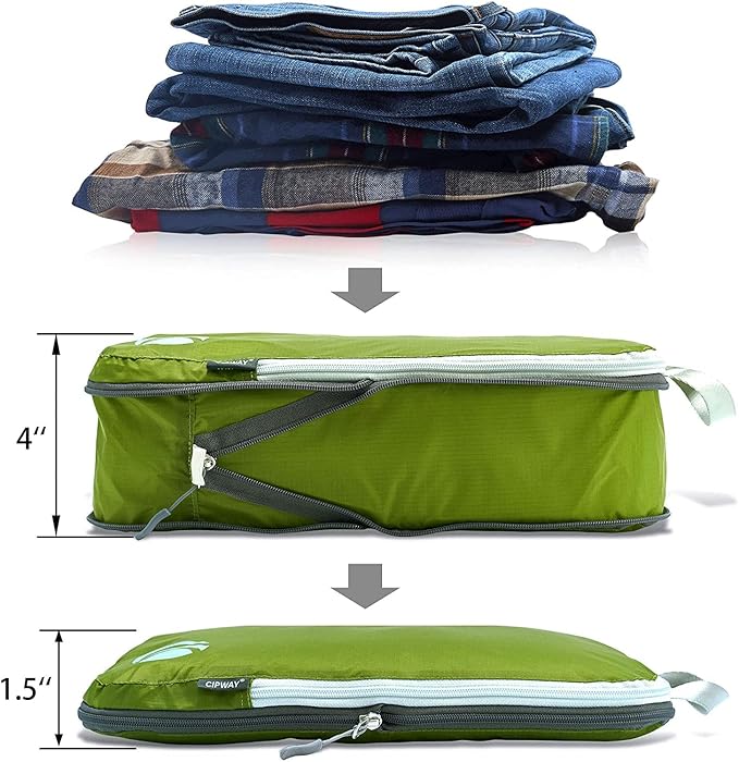 Cipway Compression Packing Cubes Set, Ultralight Expandable Travel Packing Organizers for Carry on Luggage (Green 6pcs)