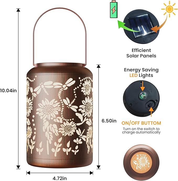 Solar Lanterns Outdoor Hangi8ng Lantern Birthday Gifts for Women Waterproof Decorative Dragonfly & Sunflower Solar Lights for Garden Patio Yard Pathway Warm LED Glow Auto On/Off, Energy-Saving Design