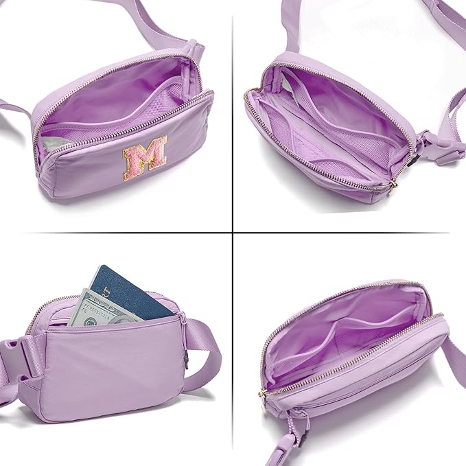 Gitus Belt Bag Fanny Pack Crossbody Bags with Initial Letter Patch Cute Stuff Birthday Gifts for Teenager Girls Trendy Preppy Stuff for Teen Girls Cool Stuff for Teens (Lavender-M)