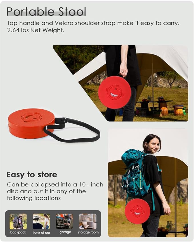 18-inch Heavy Duty Collapsible Stool - 800 lbs Capacity, 2.6 lbs Lightweight Portable Folding Stool for Camping, Travel, Music Festivals and Other Outdoor Events