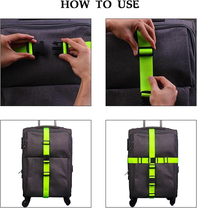 MAGARROW 1.5" Utility Luggage Straps with Buckle Adjustable, 4-Pack (Neon Green, 5.4 feet Long)