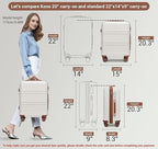 Kono 20'' Carry on Luggage Lightweight with Spinner Wheel TSA Lock Hardside Luggage Small Carry on Suitcase Cream White