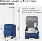 Hanke 16 Inch Underseat Carry On Luggage with Spinner Wheels Airline Approved, Small Rolling Suitcase Softside Underseater Lightweight TSA Travel Roller Suitcase Carry-On Bag(Blue)