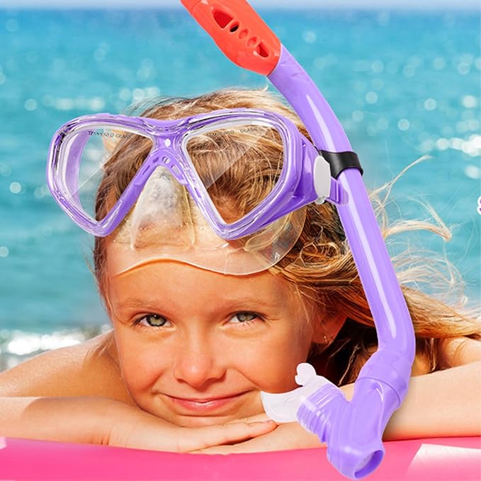 Kids Snorkel Set Dry Top Snorkeling Gear for Kids Youth Boys Girls Junior Age 5-15,Tempered Glass Swimming Diving Mask and Snorkel Set 180 Degree Panoramic View