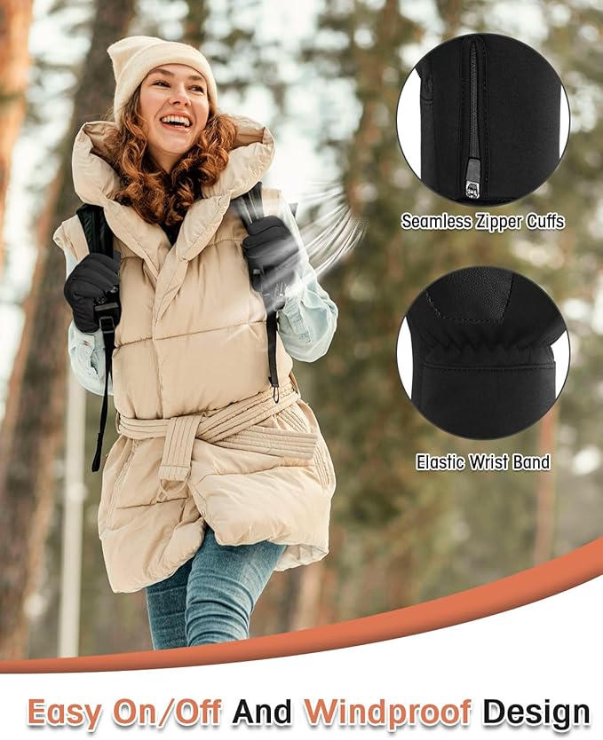 RIGWARL Winter Gloves Men and Women Medium-Thick, Gloves for Cold Weather with Thermal Plush, Touchscreen Running Glove Adjustable Zippered Wrist for Walking The Dog Hiking Camping Cycling Work