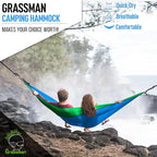 Grassman Camping Hammock Double & Single Portable Hammock with Tree Straps, Lightweight Nylon Parachute Hammocks Camping Accessories Gear for Indoor Outdoor Backpacking, Travel, Hiking, Beach