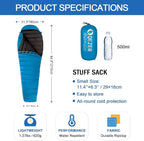 Ultralight Down Sleeping Bag for Adults with 600 Fill Power, Compact Sleeping Bag for Backpacking, Hiking and Camping