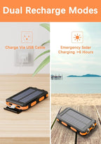 Solar Charger Power Bank - 36800mAh Solar Phone Charger, USB-C QC3.0 Fast Charger with LED Flashlight, IP65 Waterproof Portable Power Bank for Camping, Hiking Outdoor Activities