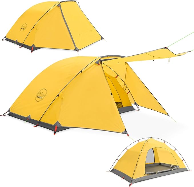 KAZOO 2／4 Person Camping Tent Outdoor Waterproof Family Large Tents 2/4 People Easy Setup Tent with Porch Double Layer
