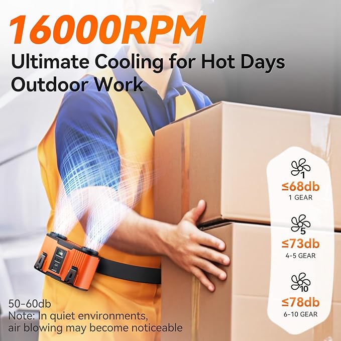 12000mAh Personal Waist Fan, USB Rechargeable Clip The Waist For Working,10 Speed & 40H Cooling and Heatstroke Prevention For Outdoor Travel Camping (orange, 12000mAh)