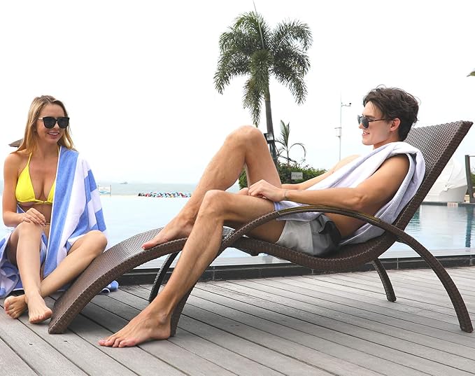 HENBAY Cotton Oversized Beach Towel - Large 70 x 35 Inch Pool Towel, Aqua Striped Quick Dry Swimming Cabana Towel