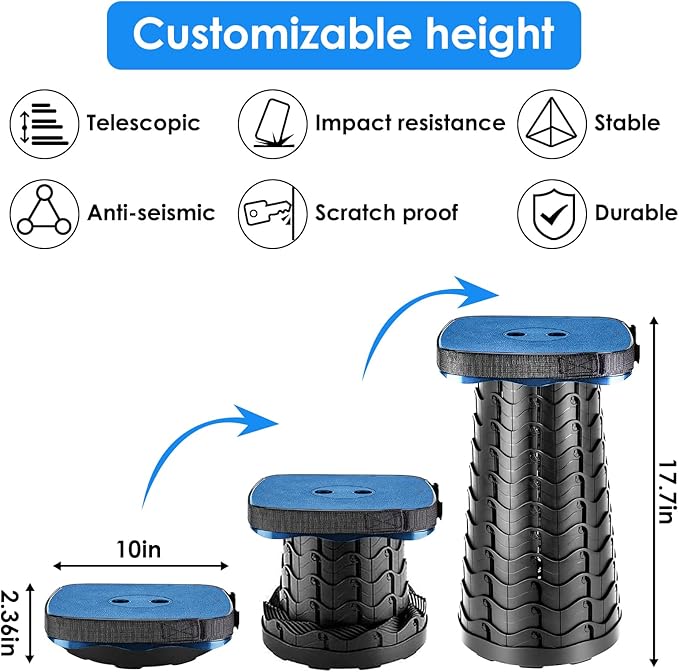 Collapsible Stool with Soft Removable Cushion & Waterproof Carry Bag - Lightweight Folding Stool, 485lbs Capacity, Portable for Adults, Camping, Fishing, Hiking, Outdoor, Travel
