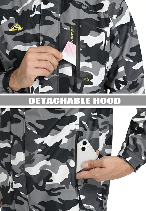 TACVASEN Men's Rain Jacket Lightweight Windbreaker with Hooded Water Resistant Outdoor Raincoat for Hiking Travel Camping