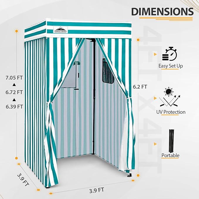 EAGLE PEAK Flex Compact 4x4 Pop-up Canopy Changing Room, Portable Privacy Dressing Room for Indoor Fashion Photoshoots, Camping, or Pool, White/Light Blue