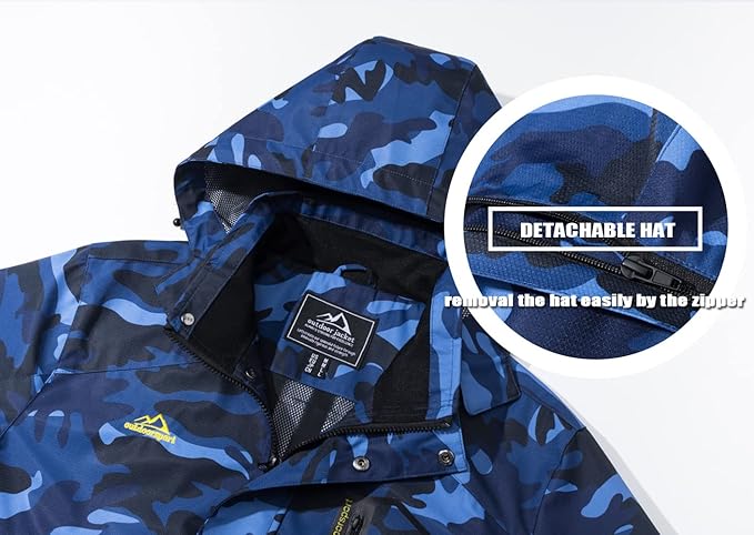 TACVASEN Men's Rain Jacket Lightweight Windbreaker with Hooded Water Resistant Outdoor Raincoat for Hiking Travel Camping