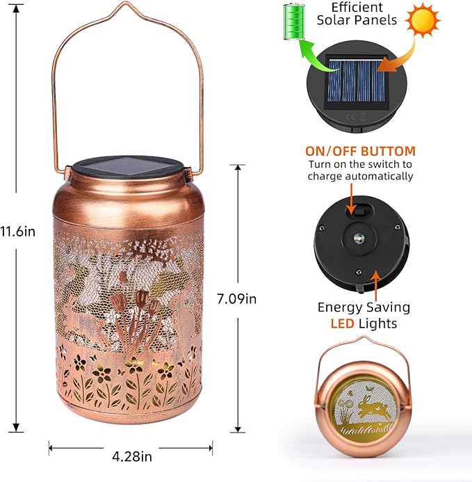 Rabbit Solar Lanterns Outdoor Waterproof Hanging Bunny Solar Lights Metal Decoration Outside for Yard,Patio,Porch, Pathway, Lawn, Garden Decor Lantern Birthday Gifts for Women Mom Grandma