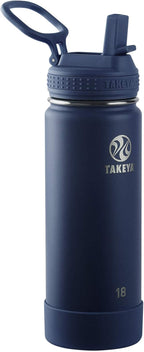 Takeya Actives Water Bottle with Straw Lid - Durable & Easy-Care Water Bottle with Stainless Steel Insulation - BPA-Free Lid with Carry Handle & Straw - Dishwasher-Safe - 18 oz, Midnight Blue