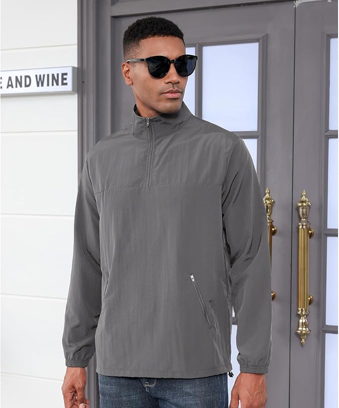 Men's Casual Quarter Zip Pullover Golf Windbreakers Athletic Lightweight Jacket Hiking Running Sweatshirt with Pockets