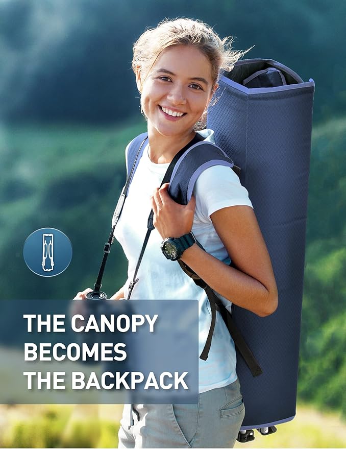 Beach Chair with Canopy Shade, Folding Camping Chair with Canopy with Cup Holder, Side Pocket for Camp, Beach, Tailgates, Fishing - Support 330 LBS